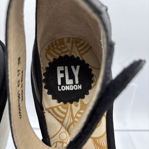 Fly London Women’s Yake Perforated Black Leather Sandals Wedge Heels EU39 US8.5 - Picture 6 of 13